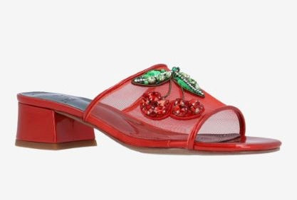 Red heel with decorative cherry elements side