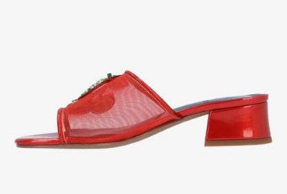 Red heel with decorative cherry elements inside