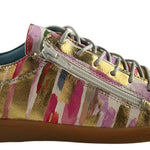 Multicolored sneaker with a zipper close-up