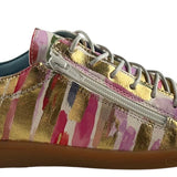 Multicolored sneaker with a zipper close-up