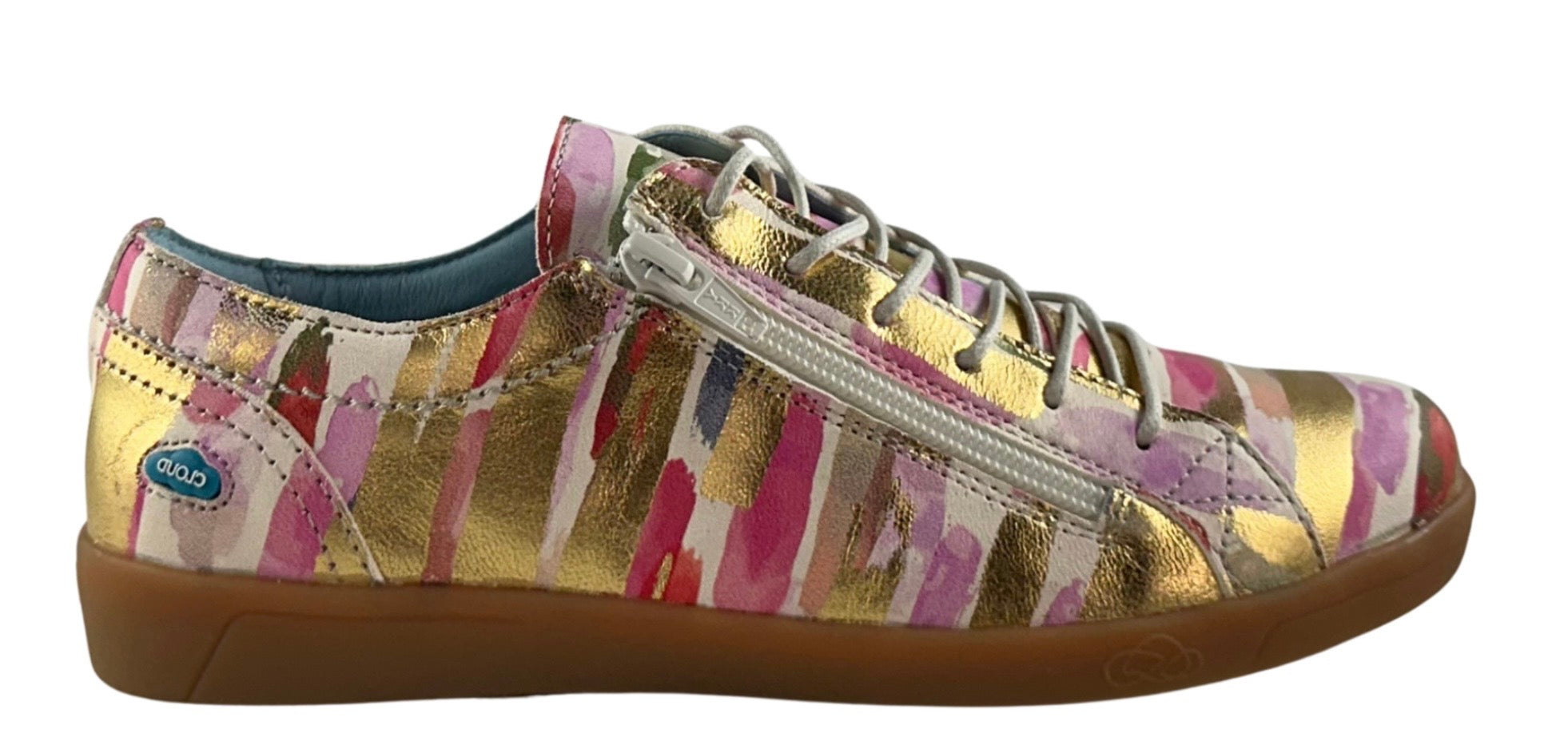 Multicolored sneaker with a zipper close-up
