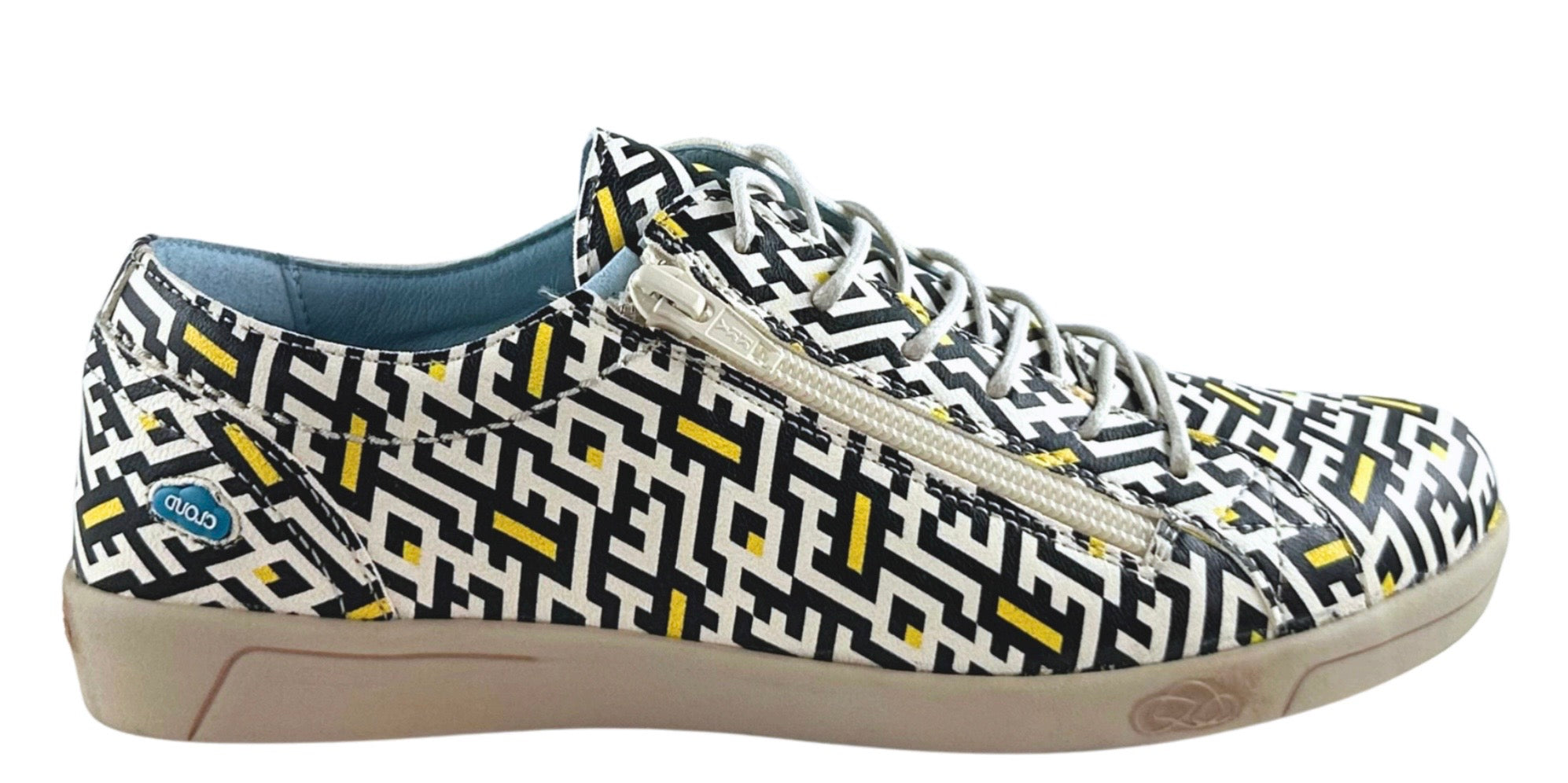 Patterned sneaker with a zipper close-up