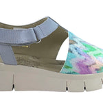 Colorful sandal with a white sole close-up