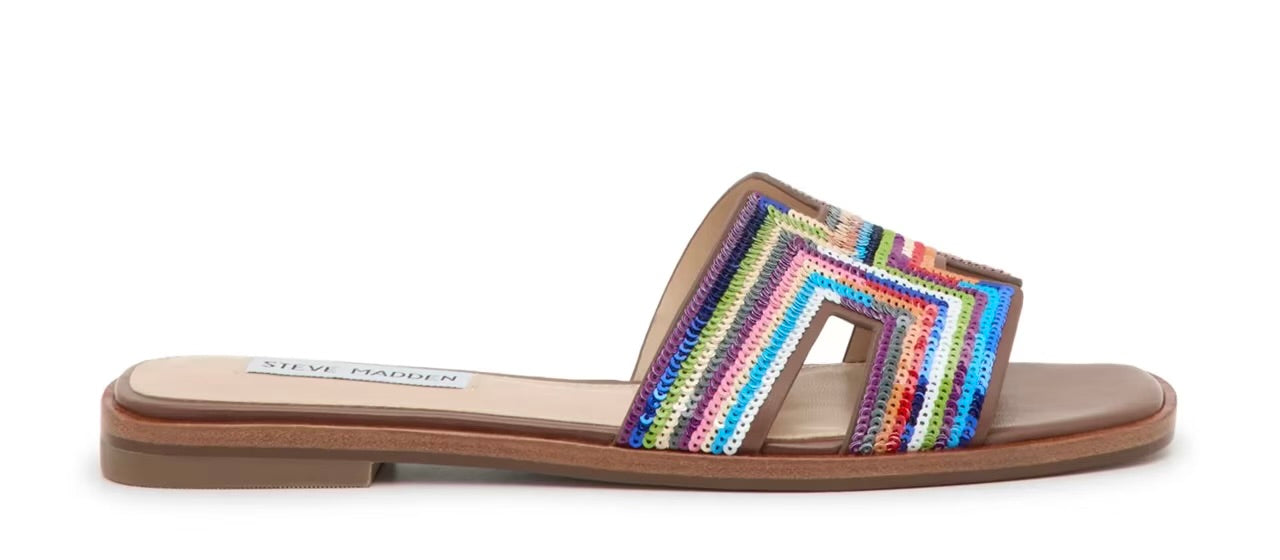 Multicolored striped sandal close-up