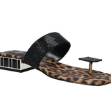 Black sandal with leopard print sole side