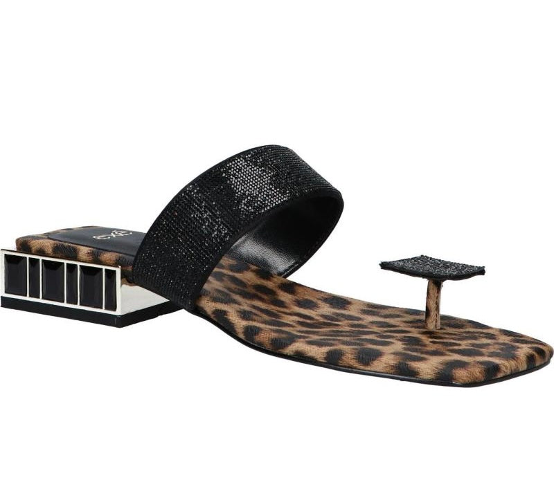 Black sandal with leopard print sole side