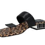 Black sandal with leopard print sole inside