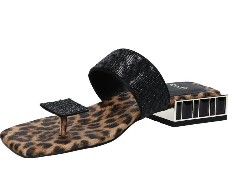 Black sandal with leopard print sole inside