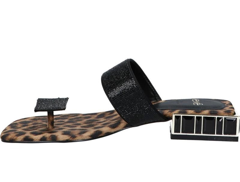 Black sandal with leopard print sole inside 2