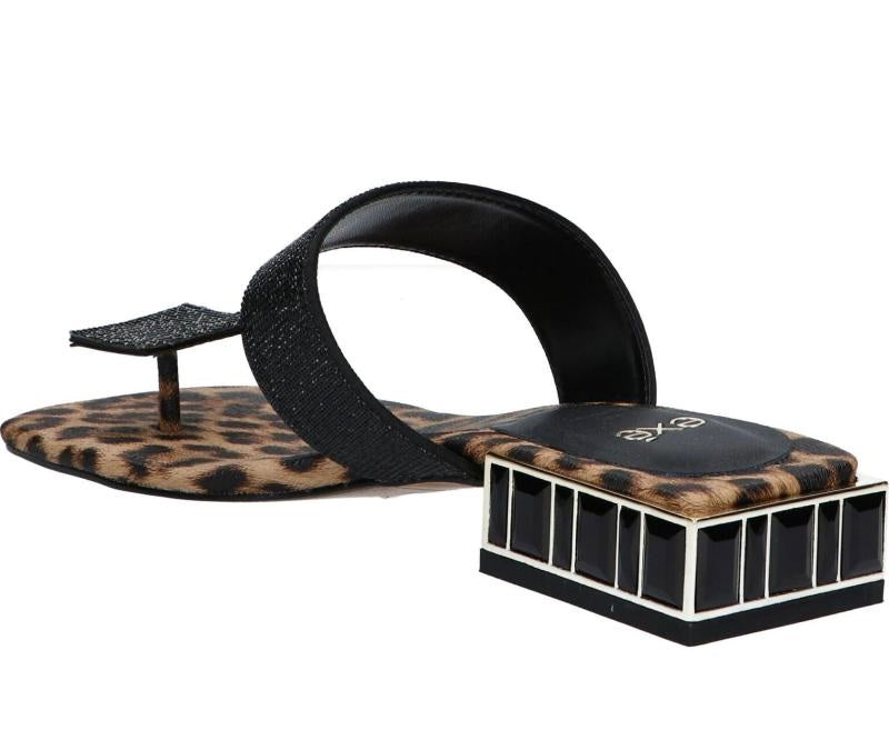 Black sandal with leopard print sole heel