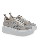 Gray sneaker with a big white sole pair