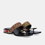 Black sandal with colorful gemstones and toe post pair