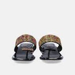 Black sandal with colorful gemstones and toe post front