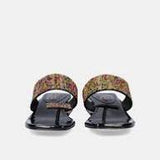 Black sandal with colorful gemstones and toe post front