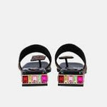 Black sandal with colorful gemstones and toe post heel 2