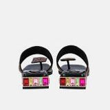 Black sandal with colorful gemstones and toe post heel 2