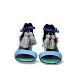 Colorful heel with block heel and multi-colored tassel on strap pair 2