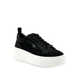 Black mesh sneaker with a white sole side