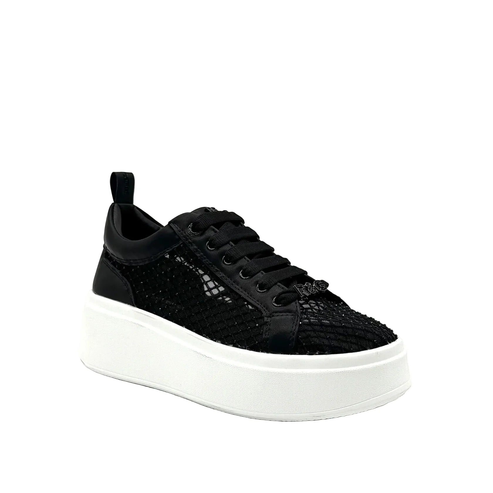 Black mesh sneaker with a white sole side