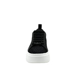 Black mesh sneaker with a white sole front