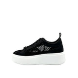 Black mesh sneaker with a white sole inside