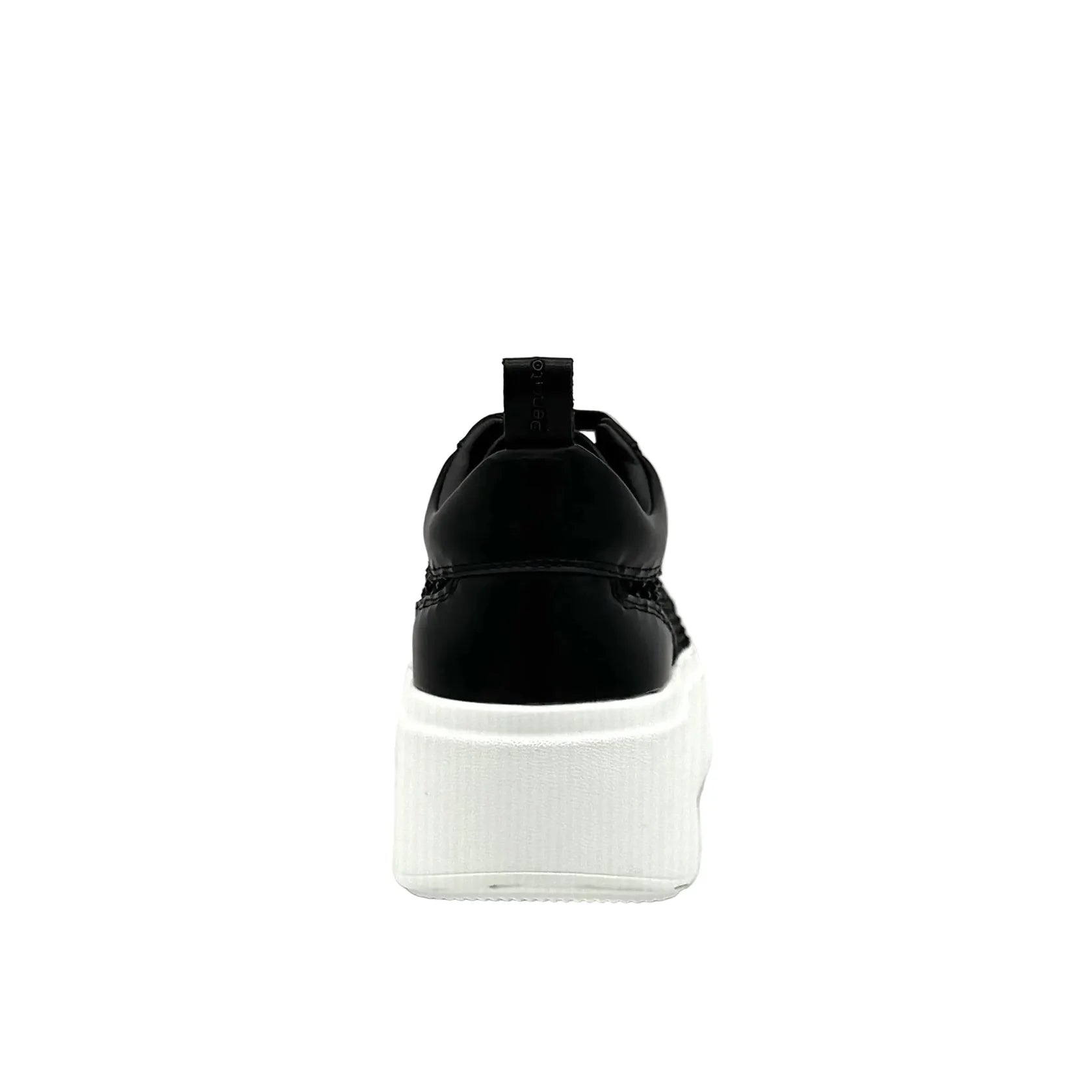 Black mesh sneaker with a white sole heel