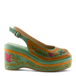 Colorful embroidered sandal close-up