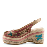 Wedge sandal with floral embroidery inside