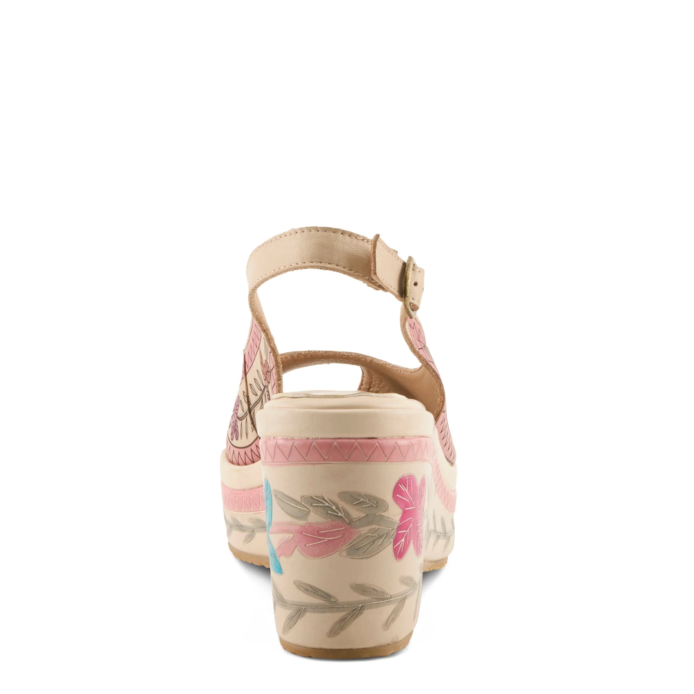 Wedge sandal with floral embroidery heel
