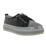 Black sneaker with gray sole front