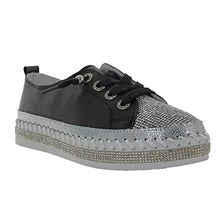 Black sneaker with gray sole front