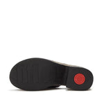 Black platform sandal with woven pattern sole