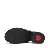 Black platform sandal with woven pattern sole