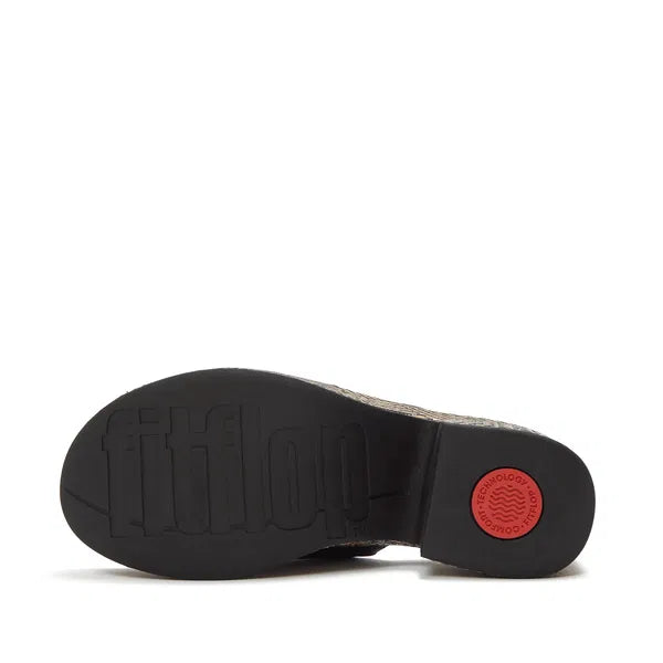 Black platform sandal with woven pattern sole