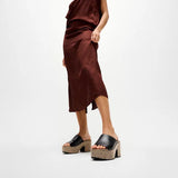 Black platform sandal with woven pattern model