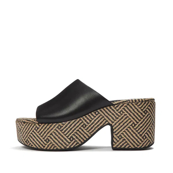 Black platform sandal with woven pattern side