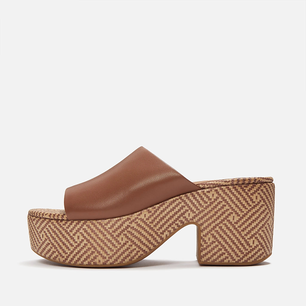 Brown platform sandal with woven sole side