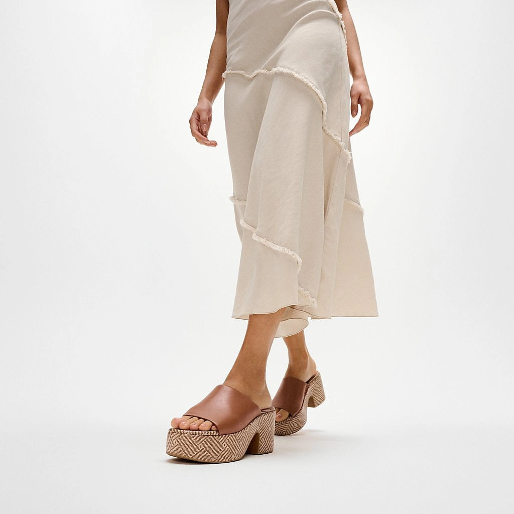 Brown platform sandal with woven sole model