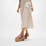Brown platform sandal with woven sole model