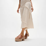 Brown platform sandal with woven sole model