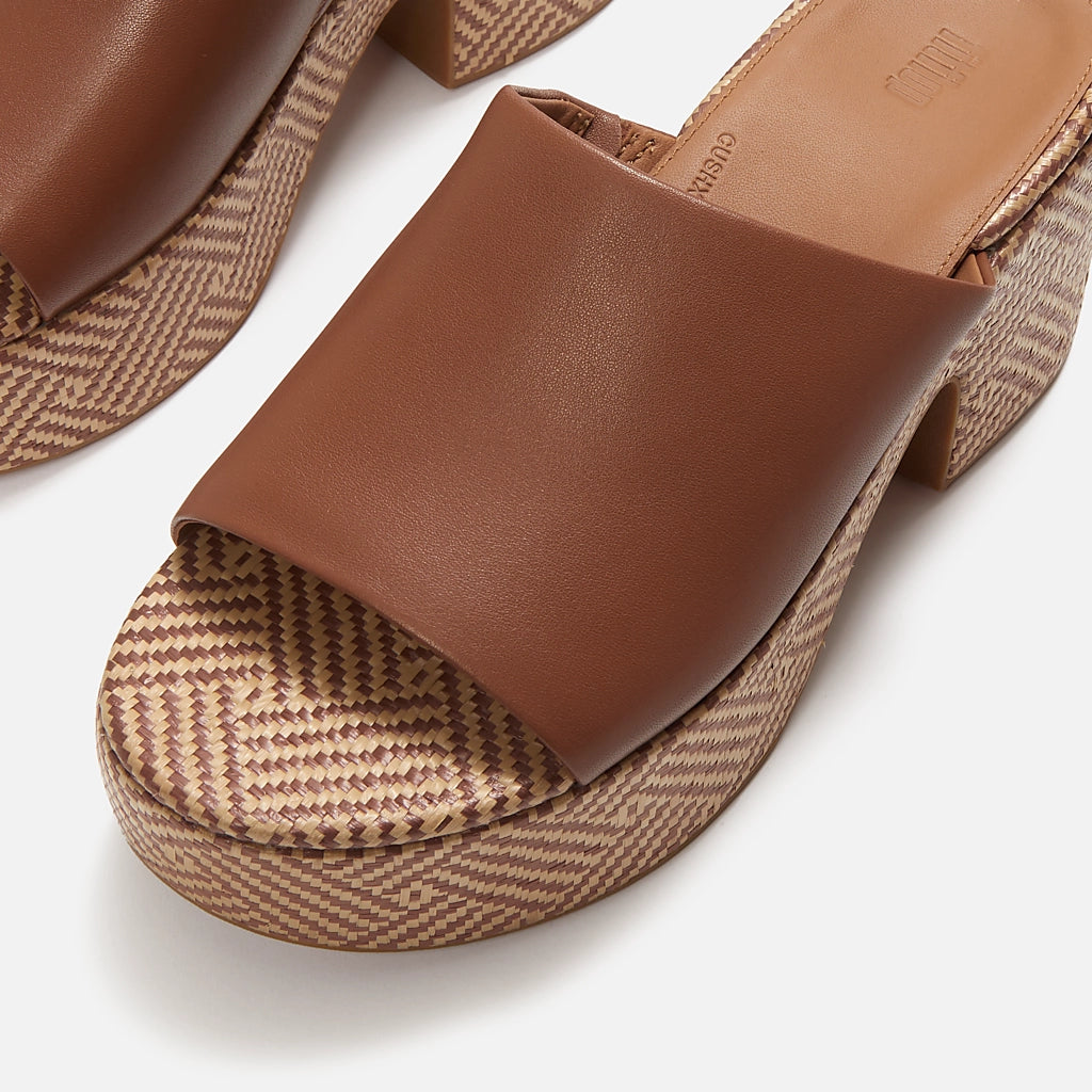 Brown platform sandal with woven sole top