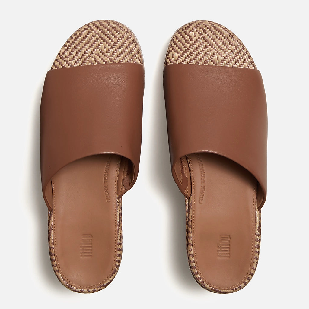 Brown platform sandal with woven sole top 2