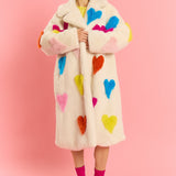 Jayley Cream Hand Craft Love Heart Bamboo Faux Fur Coat