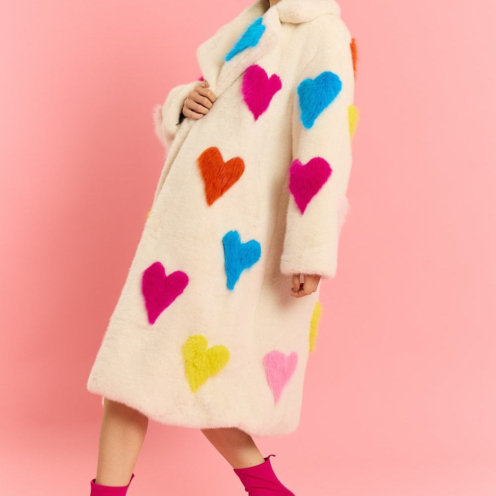 Jayley Cream Hand Craft Love Heart Bamboo Faux Fur Coat
