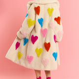 Jayley Cream Hand Craft Love Heart Bamboo Faux Fur Coat