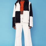 Jayley Black Faux Shearling Checkered Oversized Coat