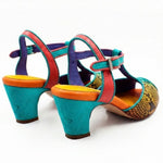 Colorful shoe with snake skin pattern pair heel