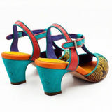 Colorful shoe with snake skin pattern pair heel