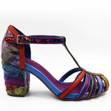 Colorful heel with a patterned sole close-up
