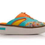 Colorful sneaker with floral pattern close-up
